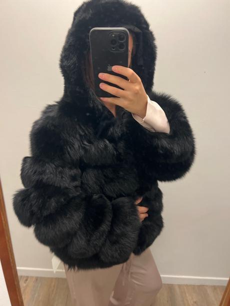 Kožuch black - natural fox, s
