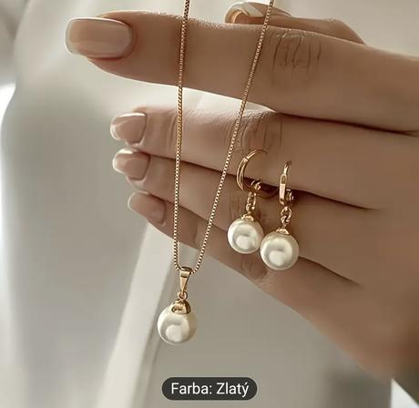 Dámsky set v zlatej farbe s umelými perlami, 