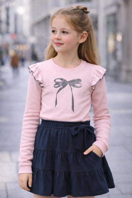Dievčenské svetloružové rebrované tričko s volánmi, coolclub,98 / 122