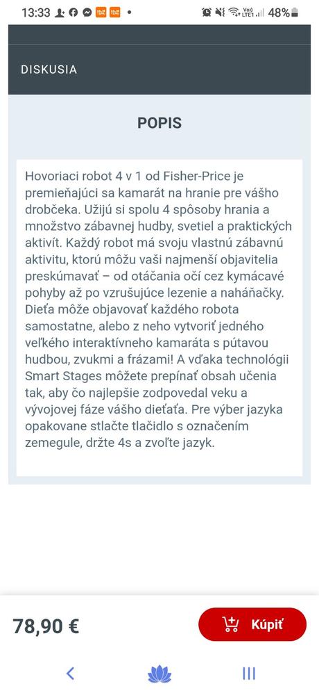 Hovoriaci robot fisher price 4v1 v slovenčine, 