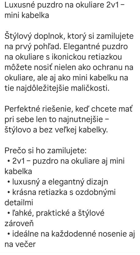 Kabelka obal púzdro okuliare nová crossbody, 