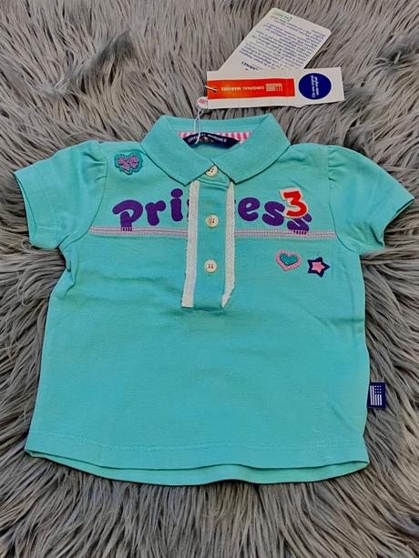 Dievčenské tričko s golierom a nápisom (62-68), original marines,62 / 68