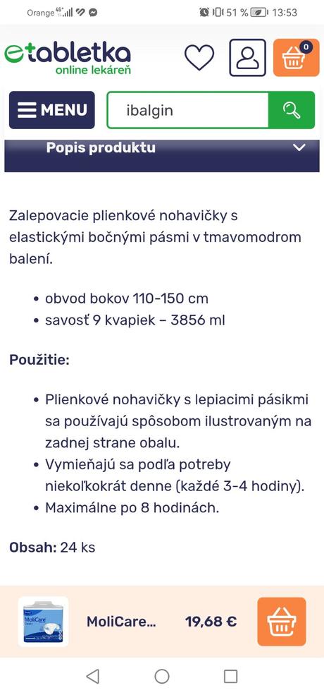 Molicare plienky pre dospelých veľ. l,