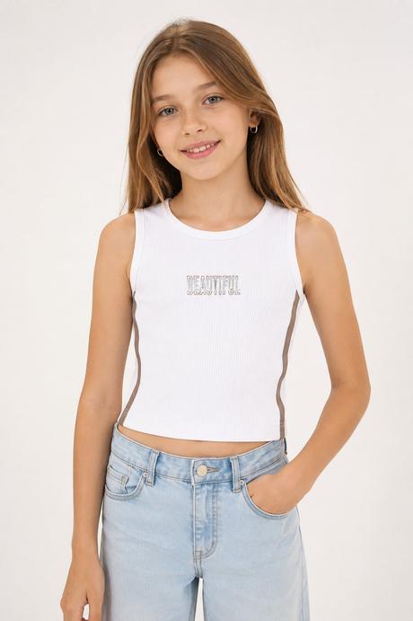Dievčenský rebrovaný crop top beautiful, 128 / 140 / 146 / 152 / 164