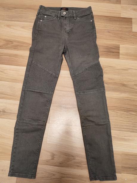 Elastické tmavo zeleno-sivé nohavice, f&f,34