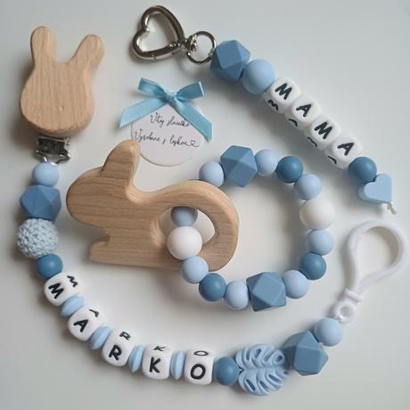 Set retiazka na cumlík, hryzadlo a kľúčenka, 