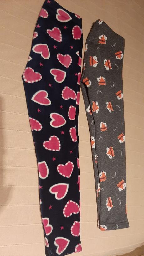 Teple leginy flisove 110/116 vzorovane srdiecka, 110
