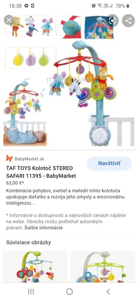 Kolotoč na postieľku taf toys, 