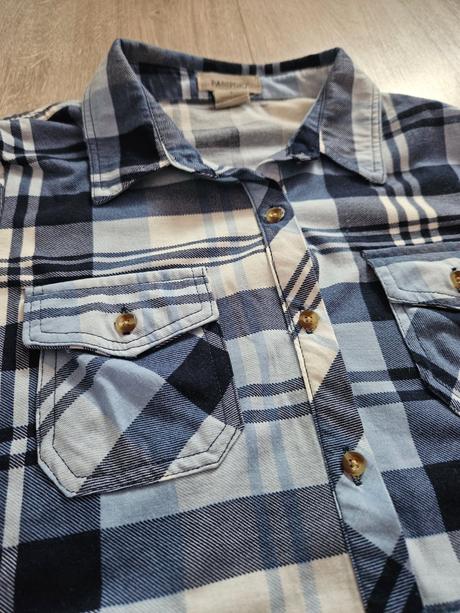 Kockovaná modrá košeľa s s 3/4 rukávom, s