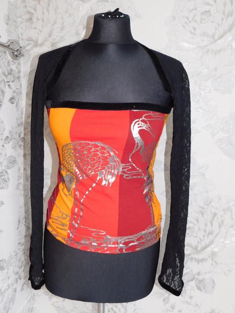 Luxusne tričko s čipkovanymi rukavmi, met,34 / 36 / xs