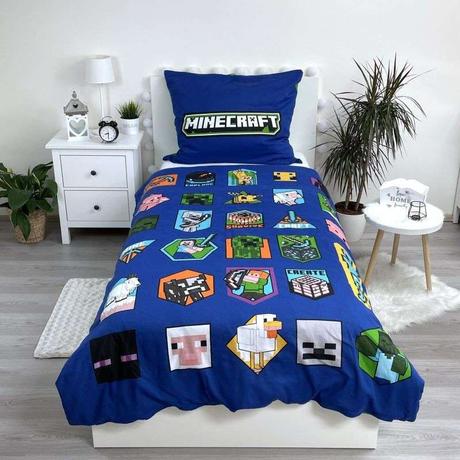 Obliečky minecraft badges 140/200, 70/90, šírka (cm): 140,dĺžka (cm): 200