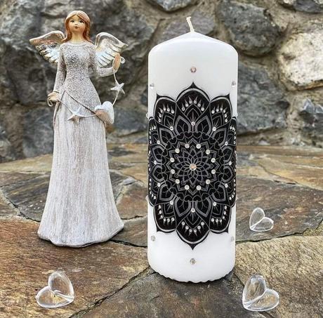 Mandala sviečka čierno - šedá, 