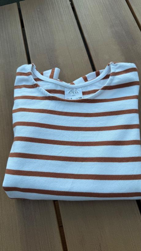 Pruhované tričko s nariaseným rukávom zara, zara,128