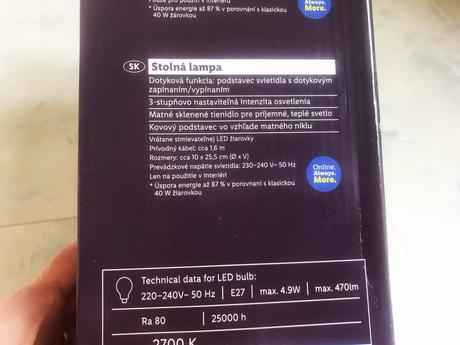 Lampa s dotyk.zapínaním a stmievaním /3 intenzity, 