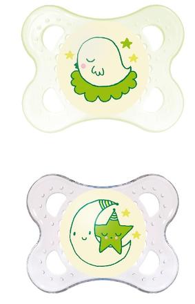 Mam silikónový nočný cumlík zelený 2 ks, 0m+, mam