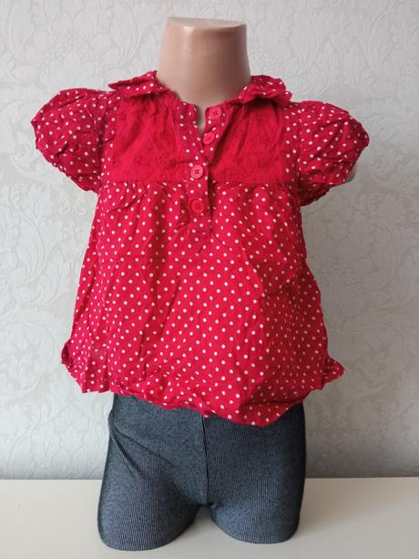 Dievčenská červená bodkovaná košeľa (2-3 r.), mini mode,92