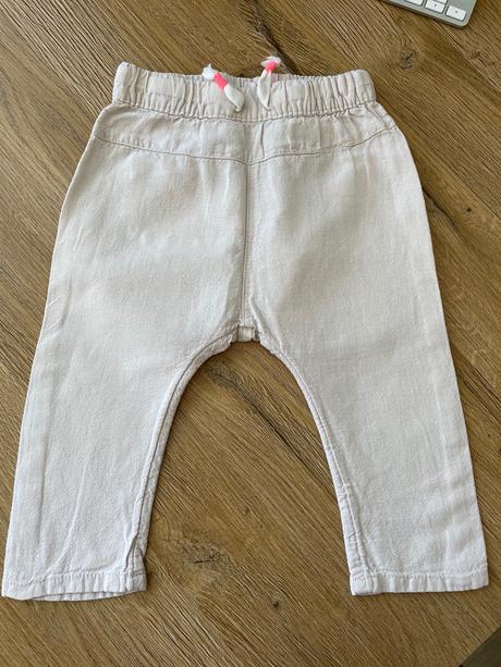 Kremove lanove nohavice, h&m,80