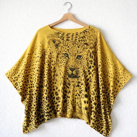 Dámsky sveter, pončo s leopardím motívom, s