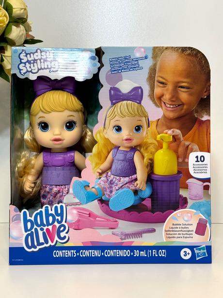 Baby alive sudsy styling bábika 31cm + doplnky, 