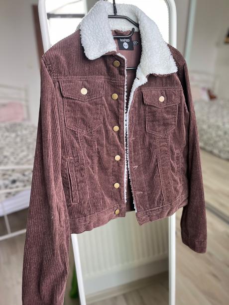 Boohoo hnedá menčestrová bunda s kožušinou, xs