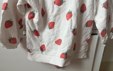 Krémová bavlnená mikina s jahodami, h&m, 98, h&m,98