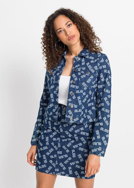 -s nápismi krátka riflová bunda bonprix veľ. 40, bonprix,m