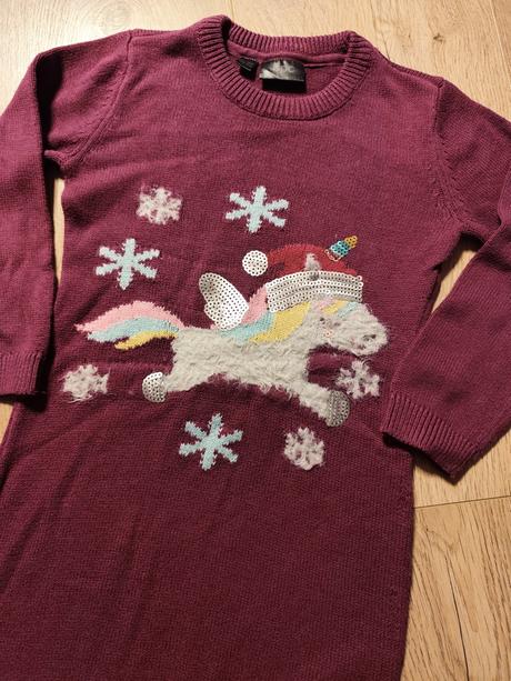 Pletené šaty s vianočným jednorožcom veľ. 116/122, bonprix,122