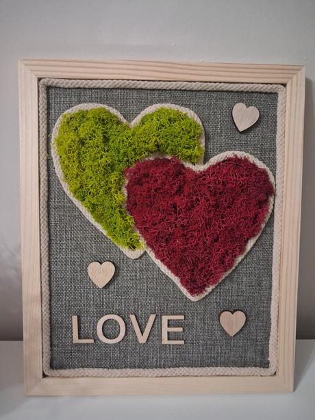 Machový obraz dvojité srdce, 