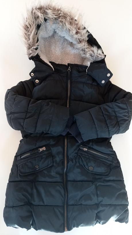 Čierna zateplená bunda s kožušinou, marks & spencer,116