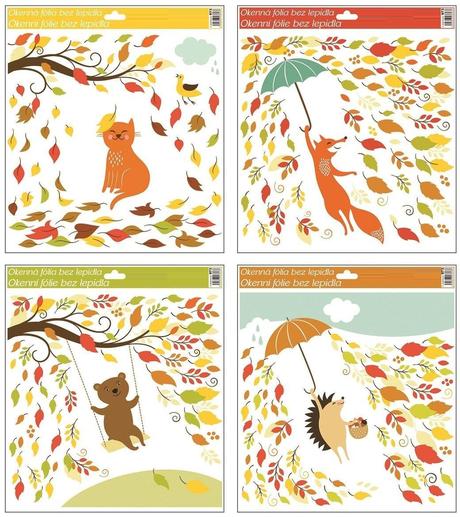 Okenná fólia zvieratko a jeseň 33x30cm,