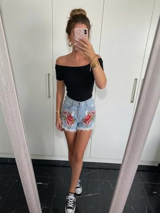 Denim šortky s výšivkou, xs