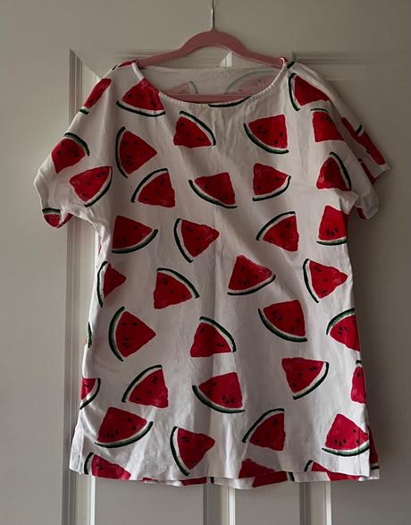 Biele melónové bavlnené handmade tričko, s/m, s