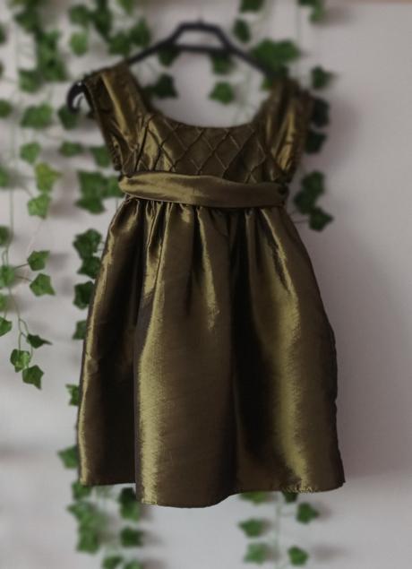 Luxusné olivovozlaté šaty pre dievčatko taftové, 92