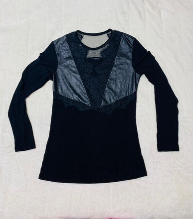 Čierny top s čipkou a koženkou zn. magenta, m