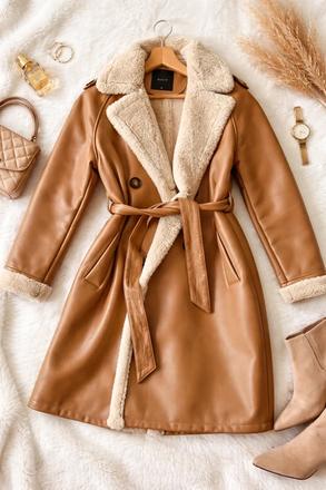 Koženkový kabát s kožušinou, mohito,32