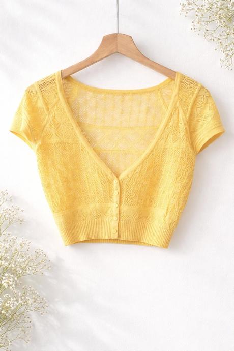 Žlté pletené bolero / krátky kardigán, mango,s