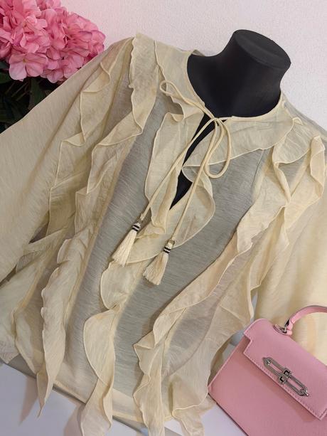 Éterická volánová blúzka zara v champagne odtieni, zara,l