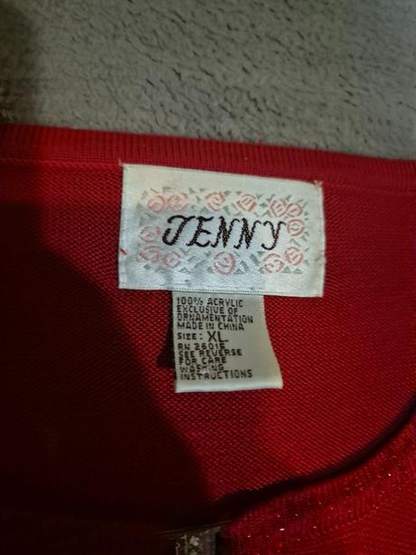 Dámsky pulóver červený so striebornými prackami xl, xl