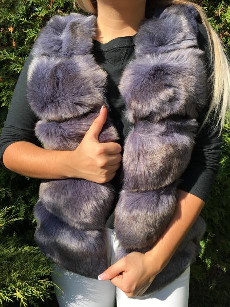 Kožušinová vesta - sivá, l