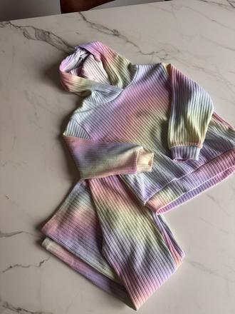H&m duhovy set mikina a zvonove legíny 110, h&m,110