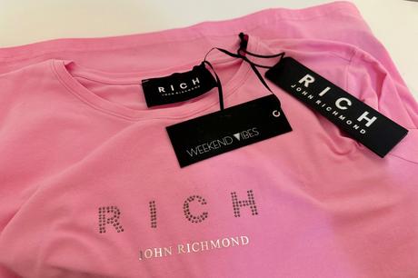 John richmond ružové tričko s kamienkovým logom, l