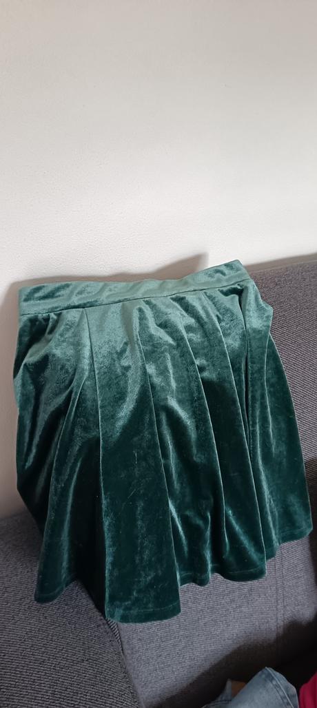 Zamatová, smaragdová sukňa, h&m,xs