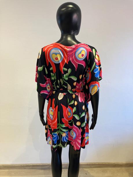 Dámske netopierie šaty s opaskom kvetované, l / m / s / xl