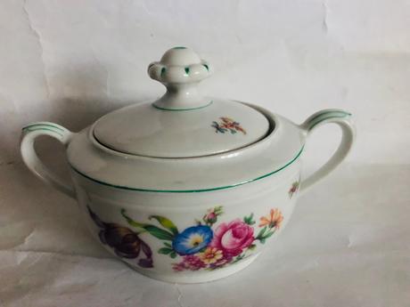 Starozitna znacena cukornicka zelena linka kvety,