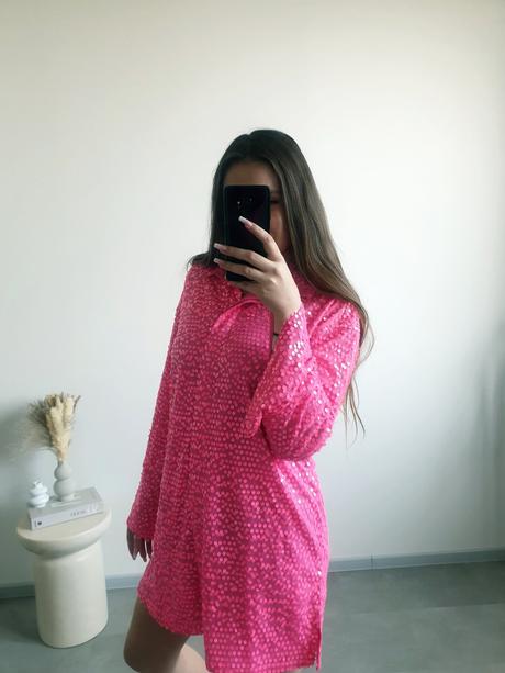 Ružové šaty s flitrami s/m, h&m,s