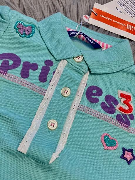 Dievčenské tričko s golierom a nápisom (62-68), original marines,62 / 68