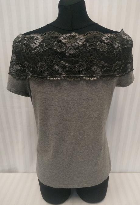 Dámsky sivý elastický top s čipkou, h&m, l, h&m,l