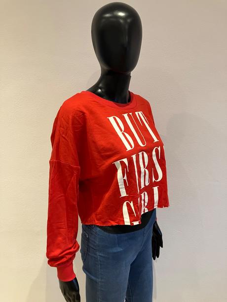 Dámska červená crop mikina s nápisom bershka (s), bershka,s