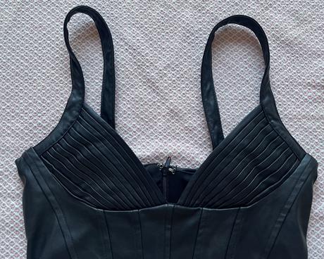 Čierny korzetový koženkový crop top, amisu, xs/34, amisu,xs