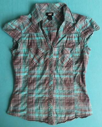 Karovana tmavozelena bluzka, h&m,158